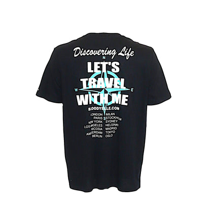 Discovering Life -Bloodyelle  Black T-Shirt with Glowing the Dark and Tiffany Blue