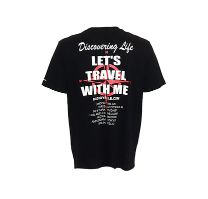 Discovering Life -Bloodyelle  Black T-Shirt with Glowing the Dark and Neon Red