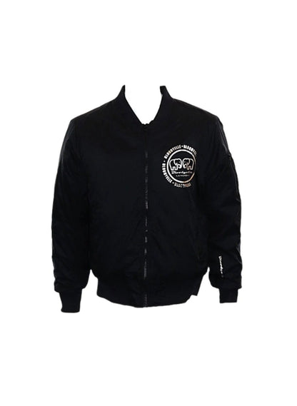 Black Infinity Bomber Jacket  with Metallic Gold Emblem