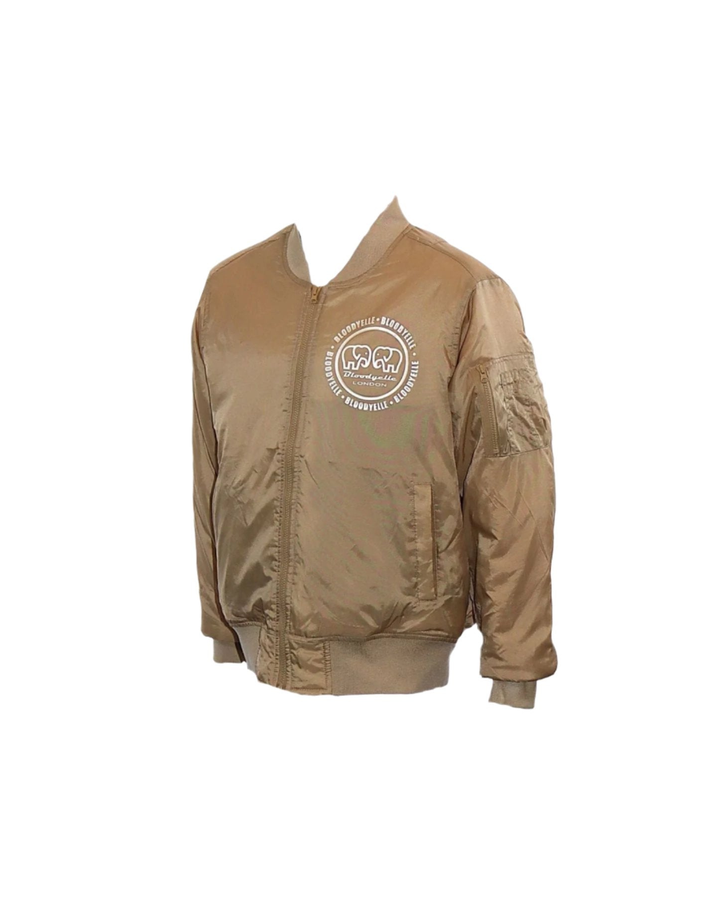 Beige Infinity Bomber Jacket with Pale Gold Metallic Emblem