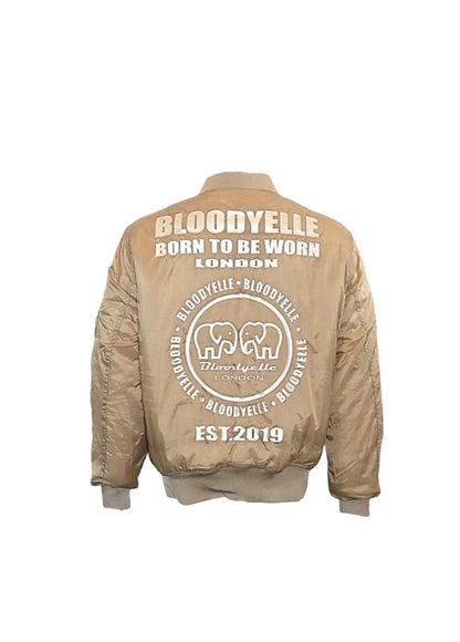 Beige Infinity Bomber Jacket with Pale Gold Metallic Emblem