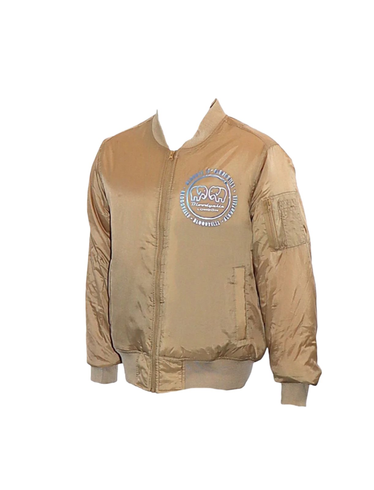 Beige Infinity Jacket with our Metallic Blue Emblem