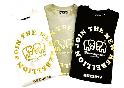 New : Join the New Rebellion White and Gold Puff Sweatshirt