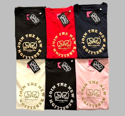 Join the New Rebellion Medium Logo Red and Gold Puff T-Shirt