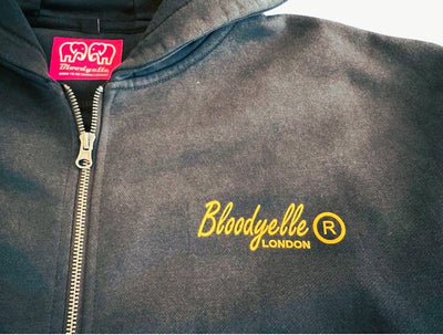 Premium Heavyweight Washes Black and Gold Flock Hoodie