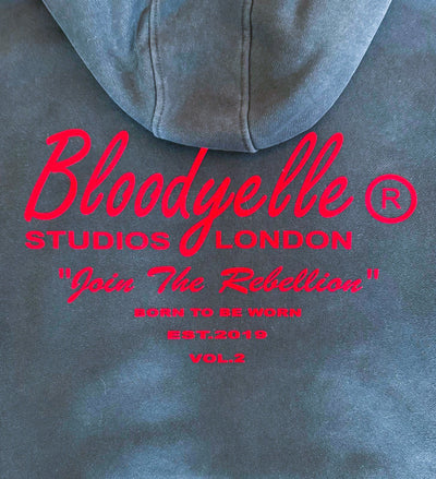 Premium Heavyweight Washed Black and Red Flock Hoodie