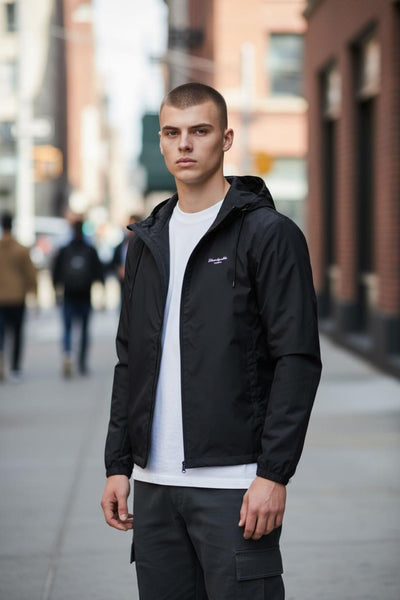 Black Lightweight Streetwear Windbreaker – Bold Urban Jacket