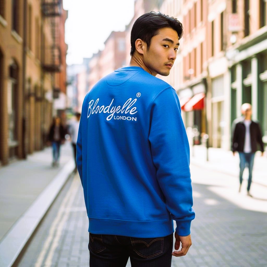 Bloodyelle Mindful Blue Signature Sweatshirt with White Flock