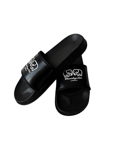 Black slides with a logo on a white background