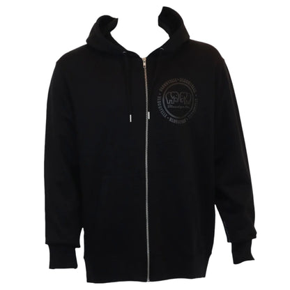 Zip through Hoodie Black with Black Raised Emblem