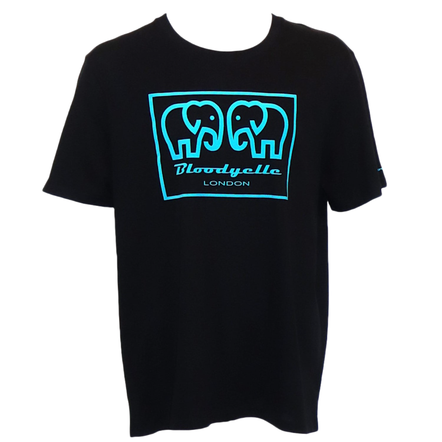 Elephant Box Outline Black with Neon Blue Flock Logo T-Shirt