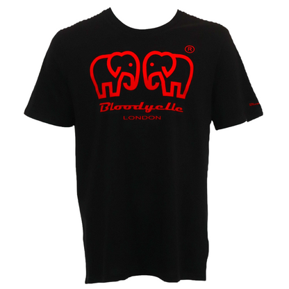 Bloodyelle Elephant Logo  Black & Neon Red Flock T-Shirt