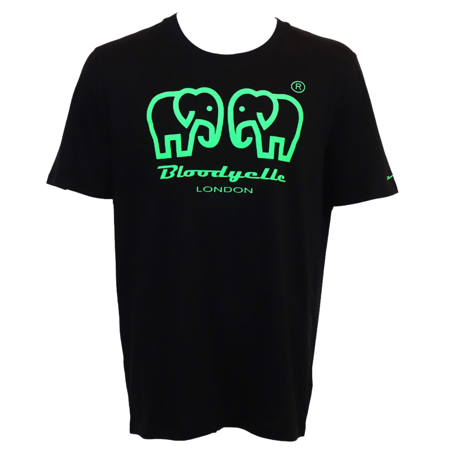 Bloodyelle Elephant Logo  Black & Neon Green Flock T-Shirt