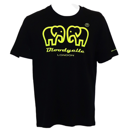 Bloodyelle Elephant Logo Black & Neon Yellow Flock  T-Shirt