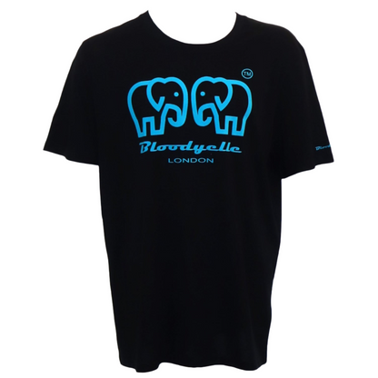 Bloodyelle Elephant Logo Black & Neon Blue Flock T-Shirt