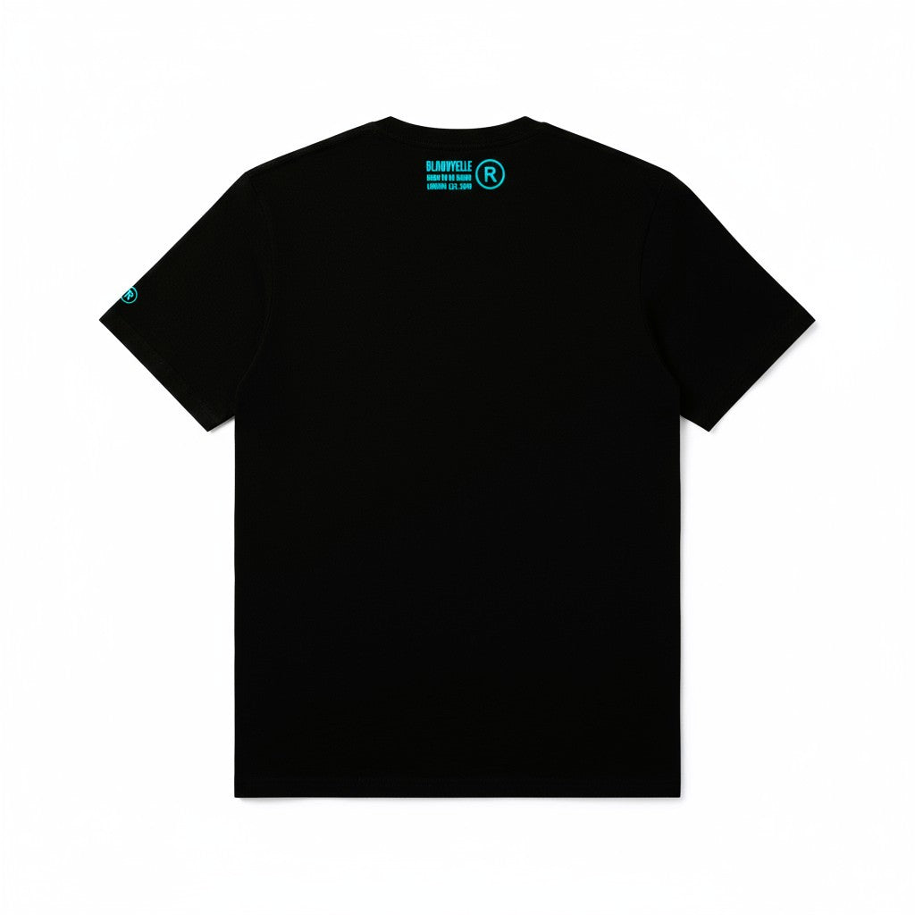 Black with Metallic Blue logo Elephant Dot T-Shirt