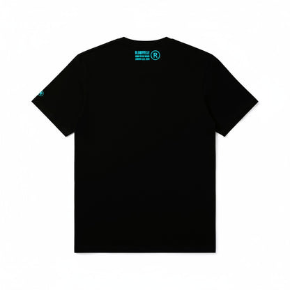 Black with Metallic Blue logo Elephant Dot T-Shirt