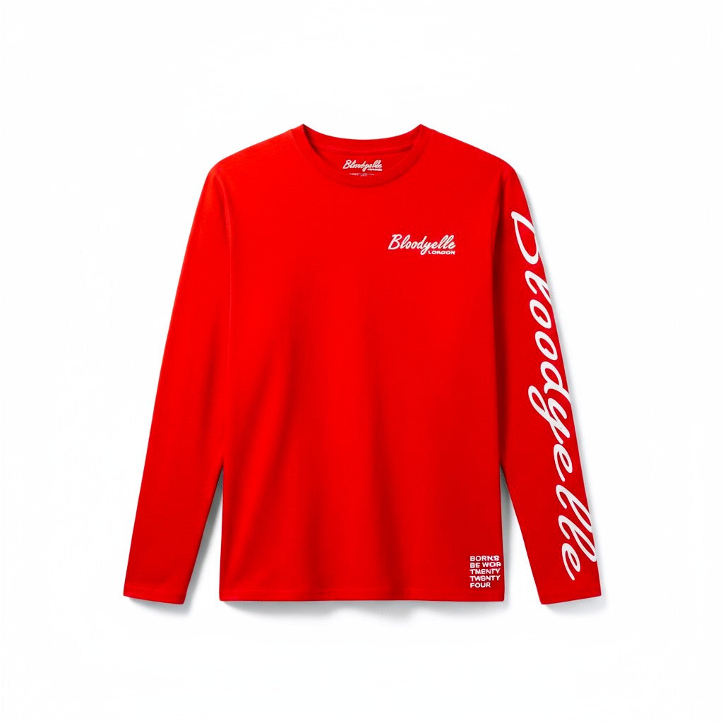 Red with Pale Gold Metallic Signature Long Sleeve T-Shirt