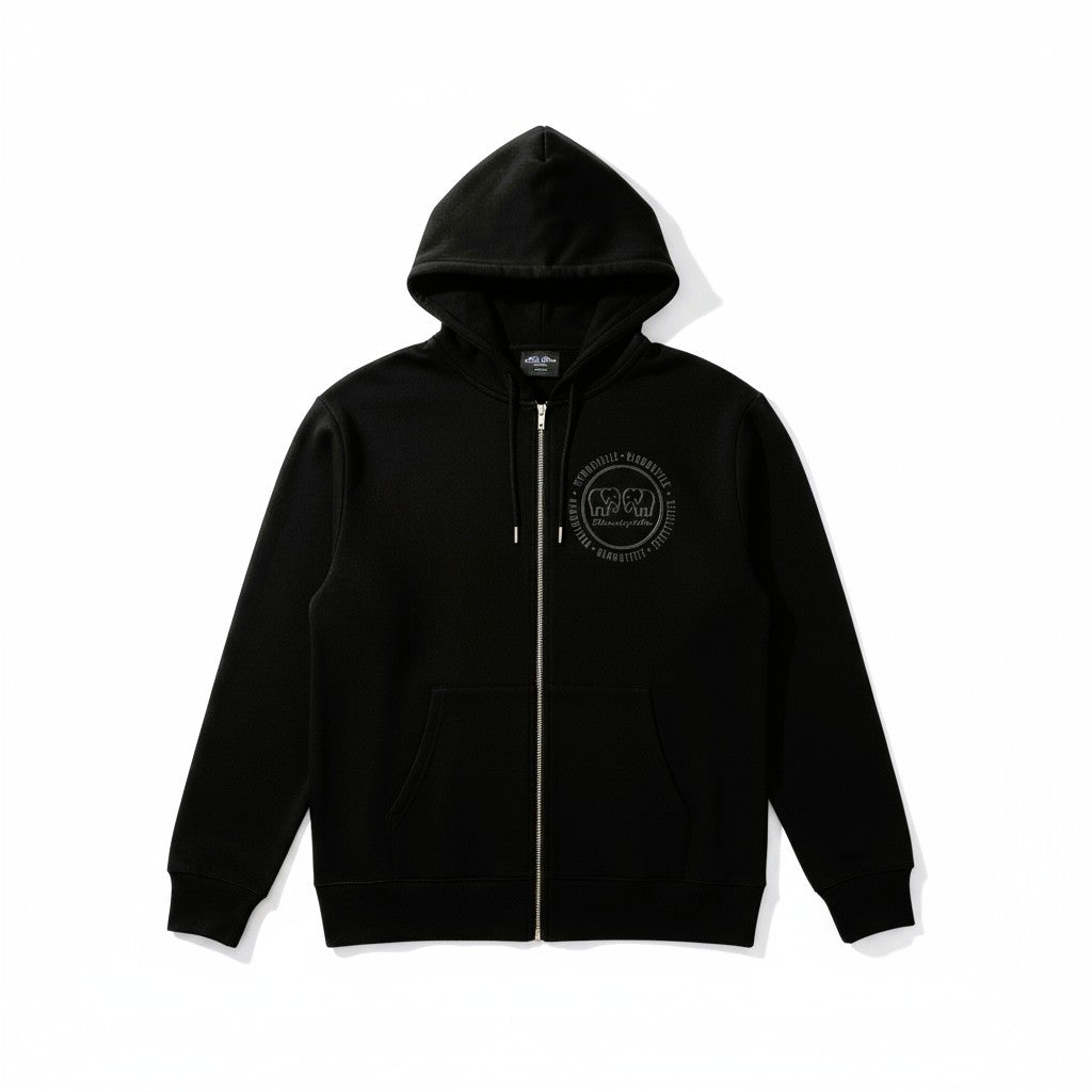 Zip through Hoodie Black with Black Raised Emblem