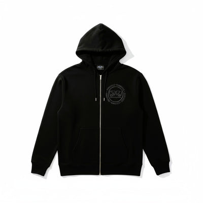 Zip through Hoodie Black with Black Raised Emblem