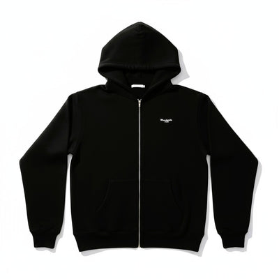 Premium Heavyweight Double Zip Black Hoodie