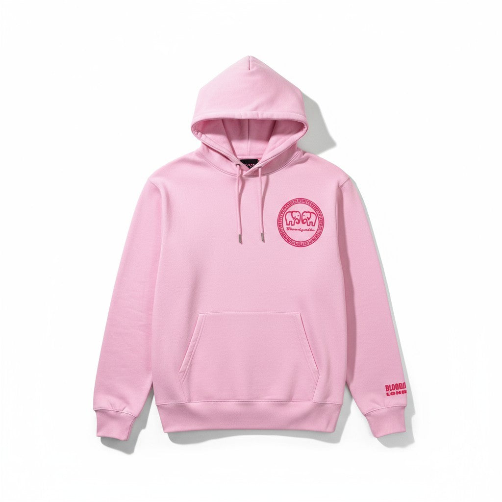 Hoodie Cotton Pink with Neo Pink Flock Greek Legendary logo