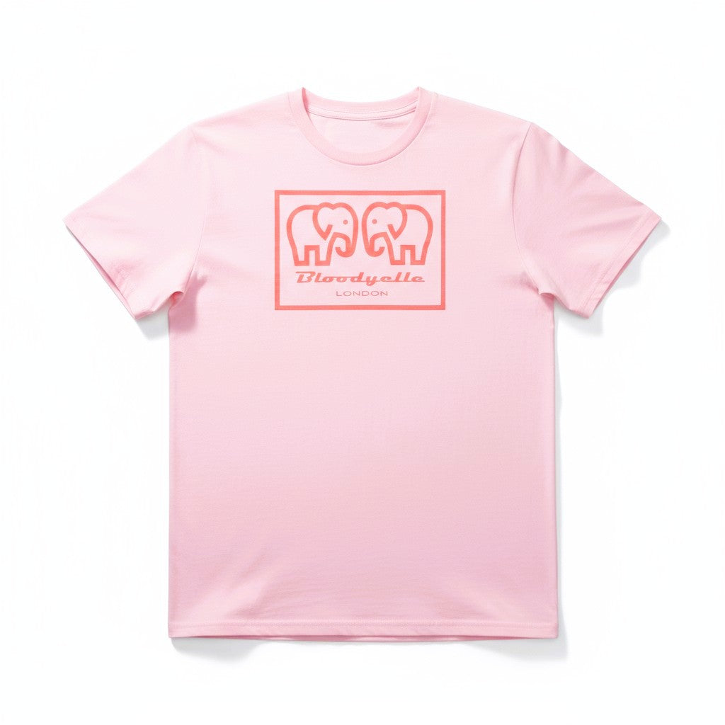 Elephant Box Outline Pink with Pink Flock Logo T-Shirt
