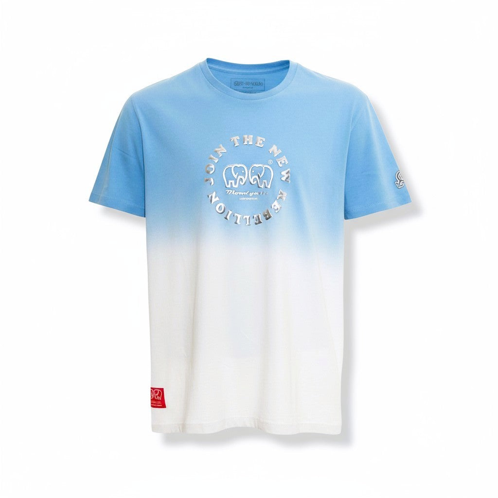 Medium Logo Aqua Blue and Silver Puff T-Shirt