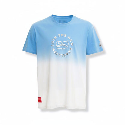 Medium Logo Aqua Blue and Silver Puff T-Shirt