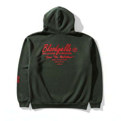 Premium Heavyweight Washed Black and Red Flock Hoodie