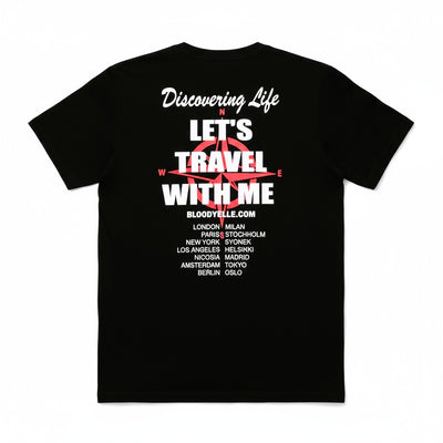 Discovering Life -Bloodyelle  Black T-Shirt with Glowing the Dark and Neon Red