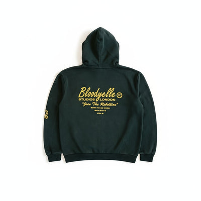 Premium Heavyweight Washes Black and Gold Flock Hoodie