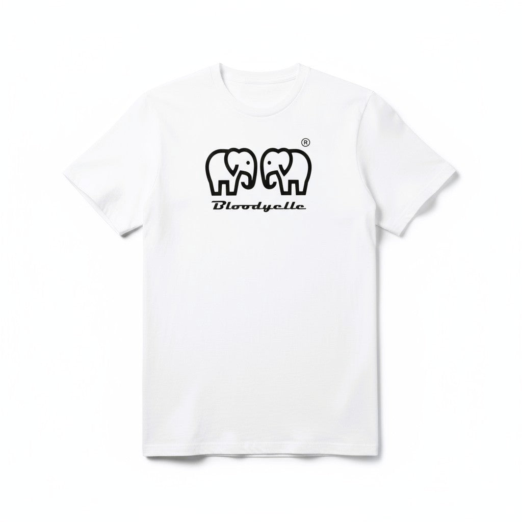 Bloodyelle Elephant  White with Black Raised Logo T-Shirt
