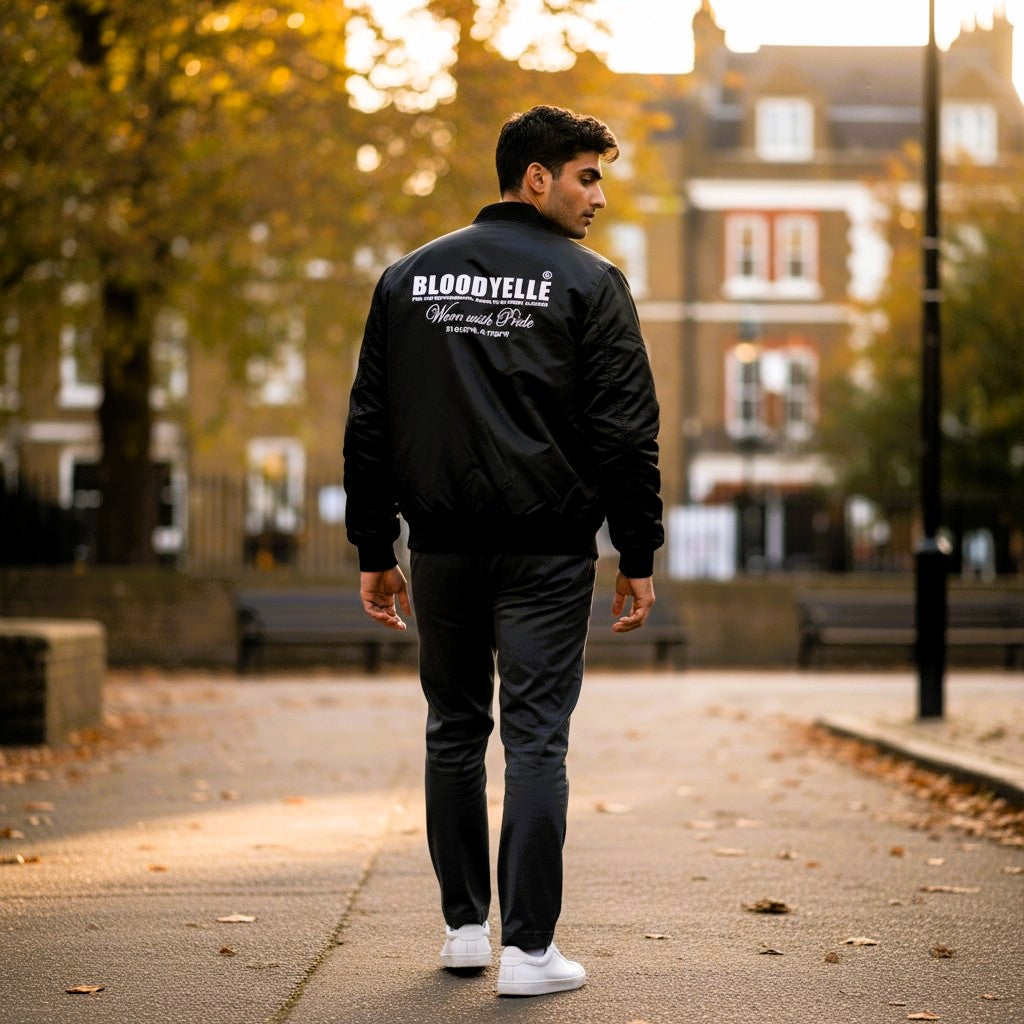 Black Signature Bomber Jacket with Grey Reflective Logo