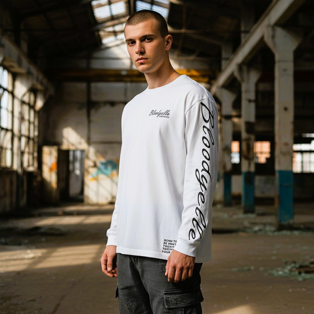 White with Black Signature Long Sleeve T-Shirt