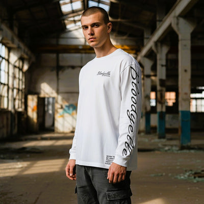 White with Black Signature Long Sleeve T-Shirt