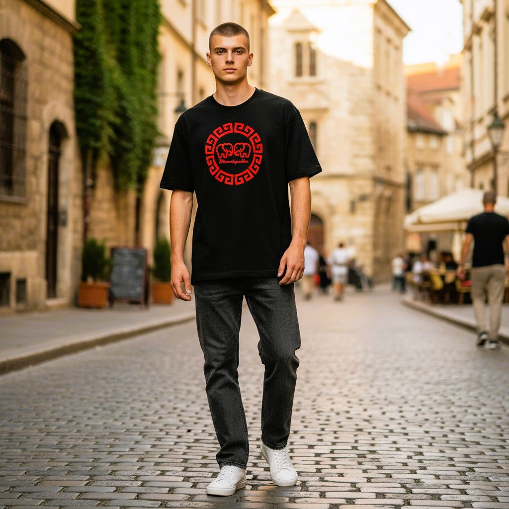 Greek Legends 2 Black with Red Flock T-Shirt