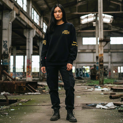 Black & Gold Oversized Streetwear Sweatshirt – Bold Graphic Crewneck