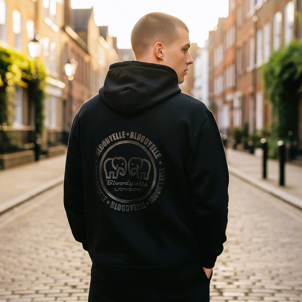 Zip through Hoodie Black with Black Raised Emblem