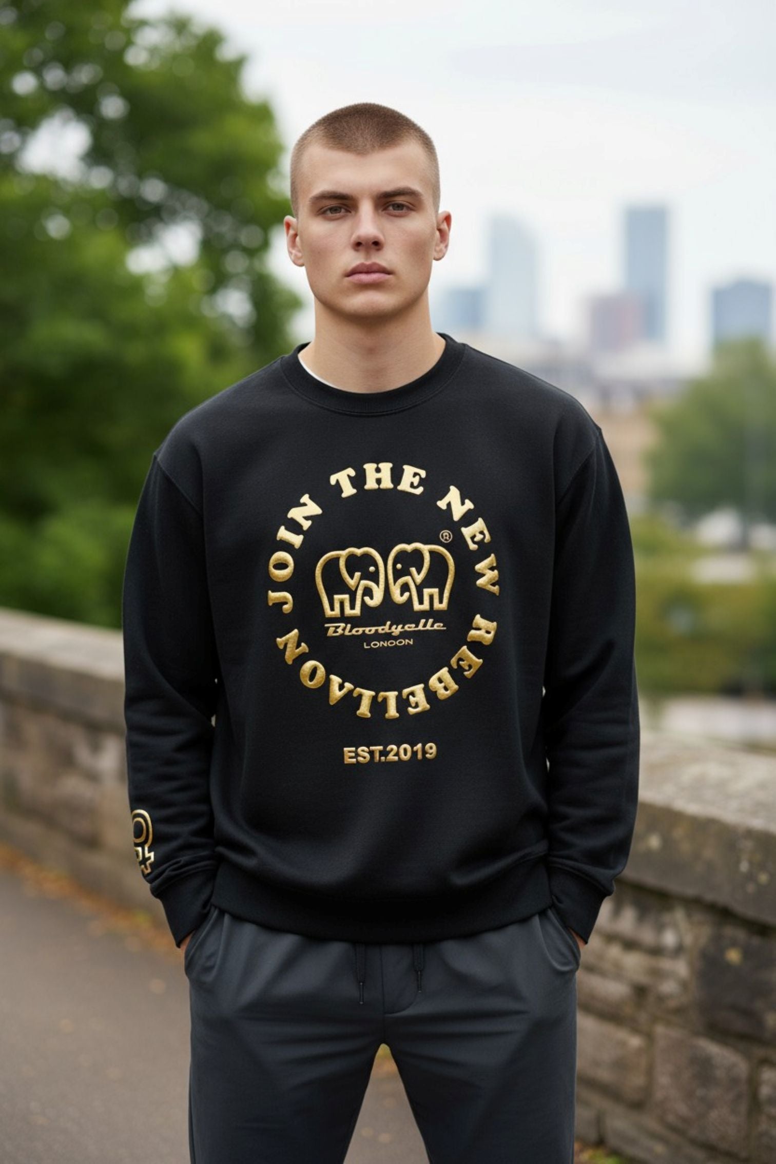 Join the New Rebellion Black and Gold Puff Sweatshirt