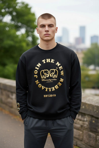 Join the New Rebellion Black and Gold Puff Sweatshirt