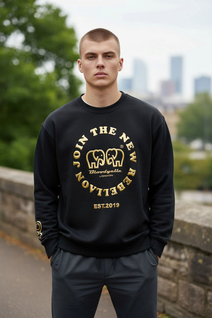 Join the New Rebellion Black and Gold Puff Sweatshirt