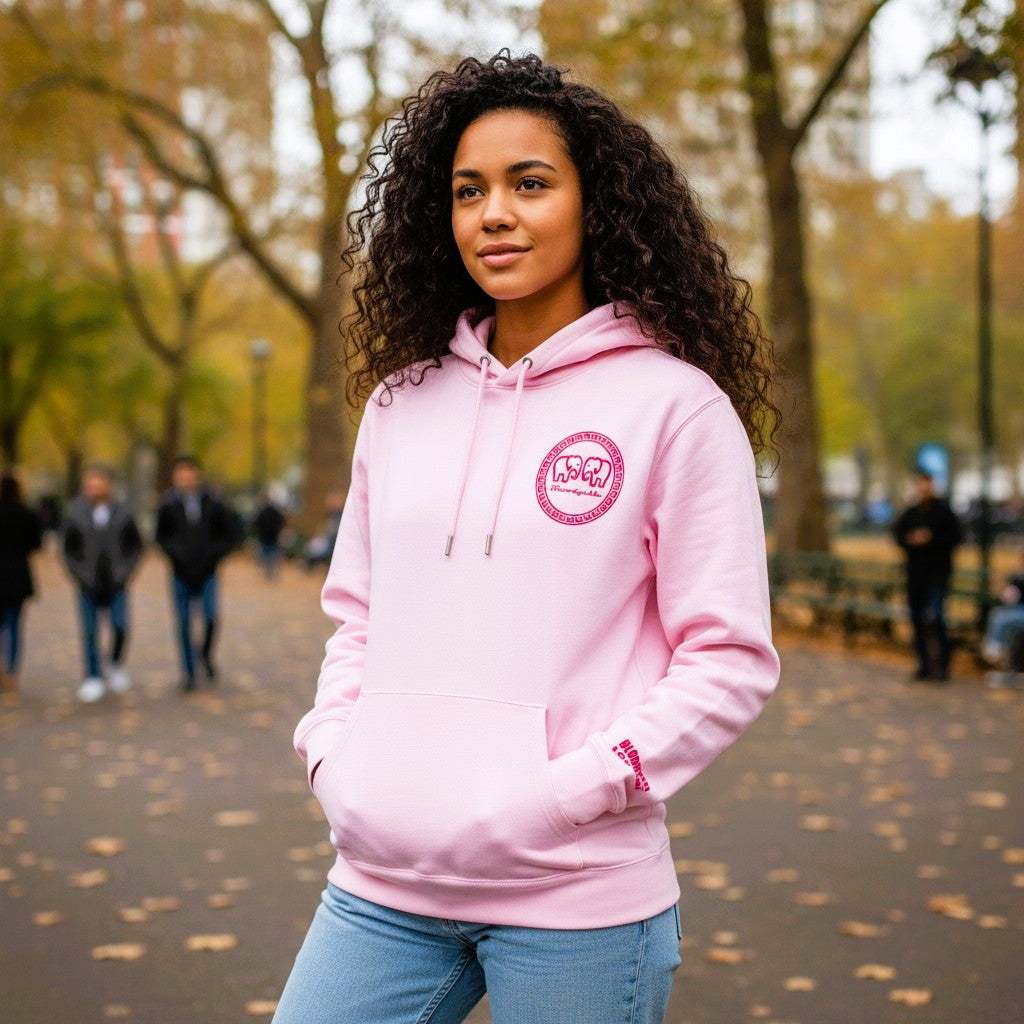 Hoodie Cotton Pink with Neo Pink Flock Greek Legendary logo