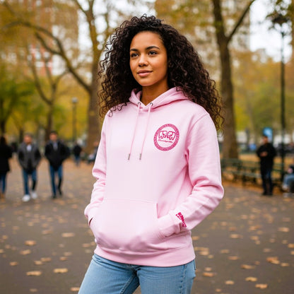 Hoodie Cotton Pink with Neo Pink Flock Greek Legendary logo