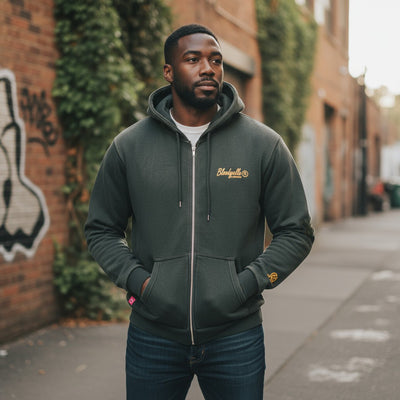 Premium Heavyweight Washes Black and Gold Flock Hoodie