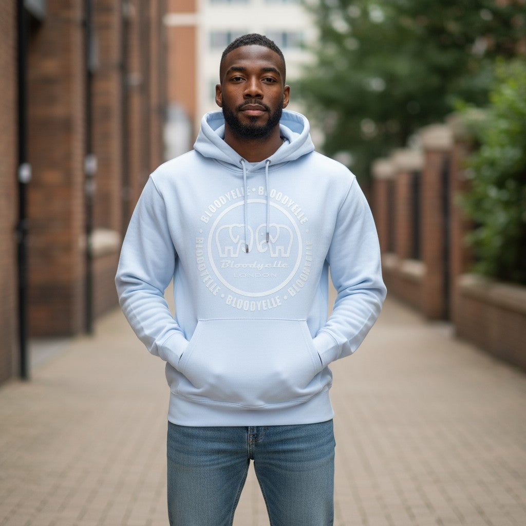 Bloodyelle White Infinity Hoodie with White raised Logo
