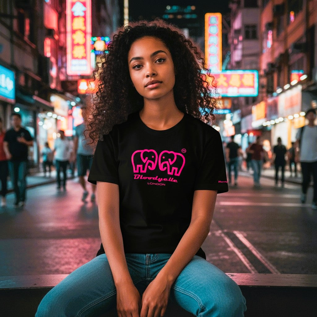 Essential Core Logo Black & Neon Pink Flock  T-Shirt
