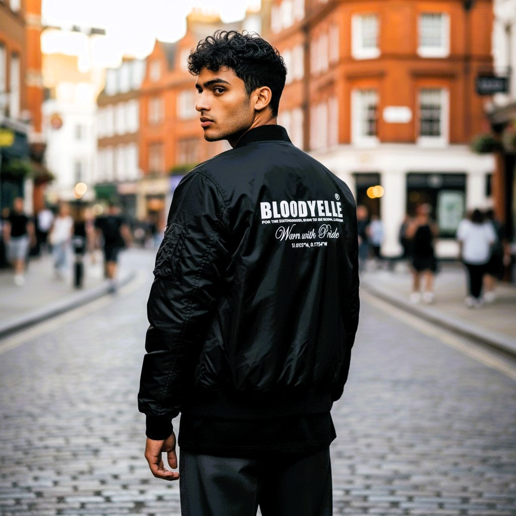 Black Signature Bomber Jacket with Grey Reflective Logo