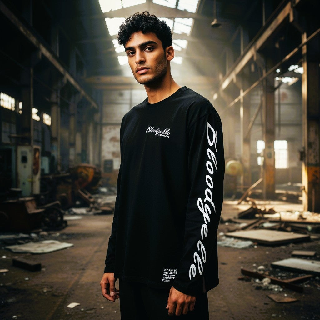 Black with Glow in the Dark Print Signature Long Sleeve T-Shirt