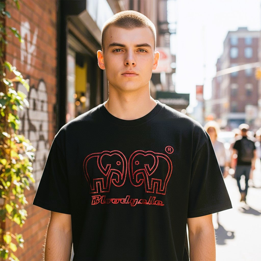 Black with Metallic Red logo Elephant Dot T-Shirt